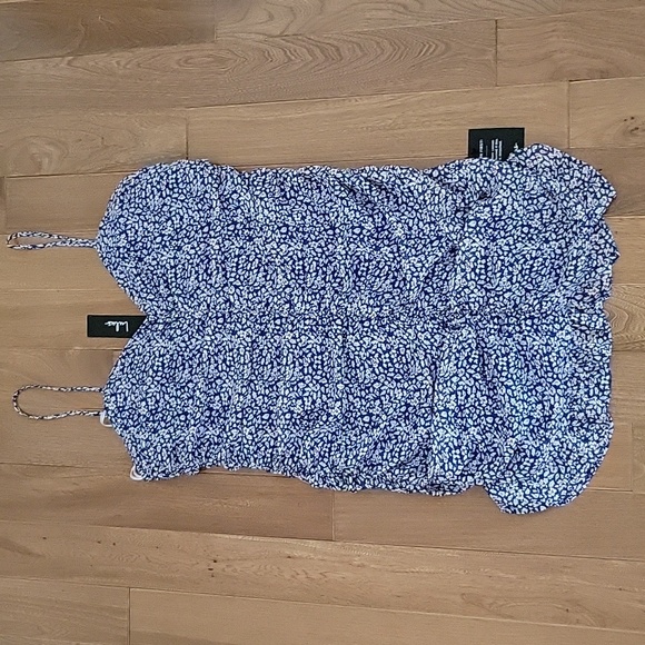 NWT Lulus Walk the Walk Blue Floral Print Ruched Bodycon Mini Dress Large - Picture 6 of 14